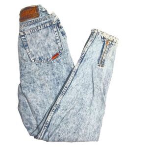 Jordache Basics Vintage 80s Acid Washed Jeans Sz 9 High Waist Leg Zippers